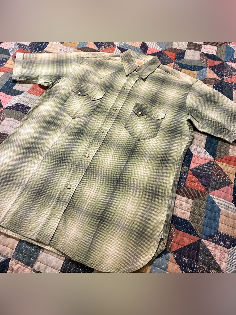 SUGAR CANE TOYO ENTERPRISE SHADOW PLAID WESTERN SHIRT- SIZE LARGE - Picture 5 of 11